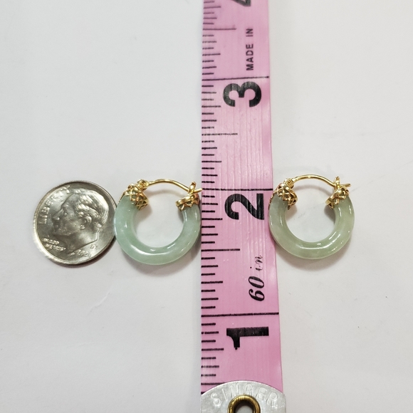 14k Jade Hoop Earrings - Picture 7 of 12
